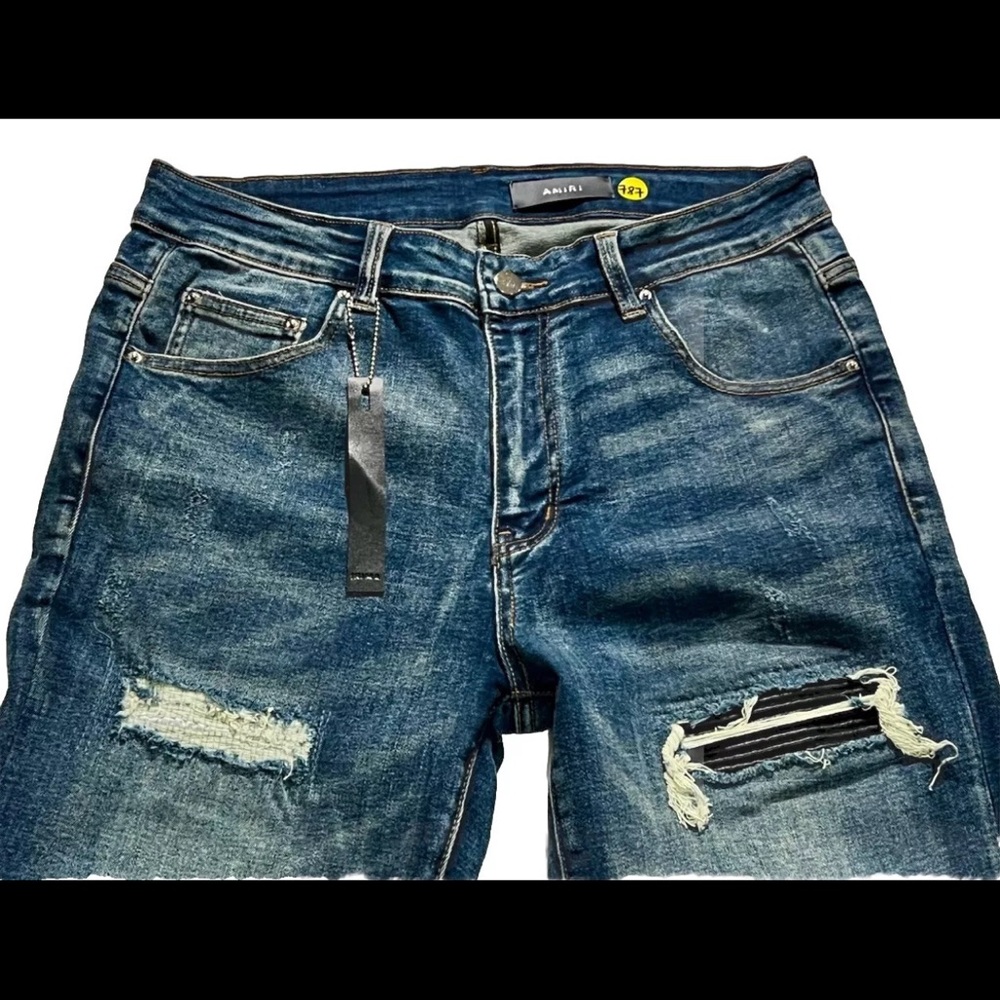 AMIRI Blue Skinny Distressed Jeans - Picture 5 of 10